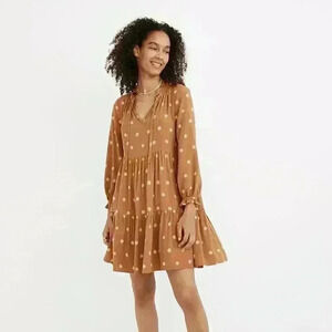 Tie-Neck Tiered Mini Dress in Bloom Dot